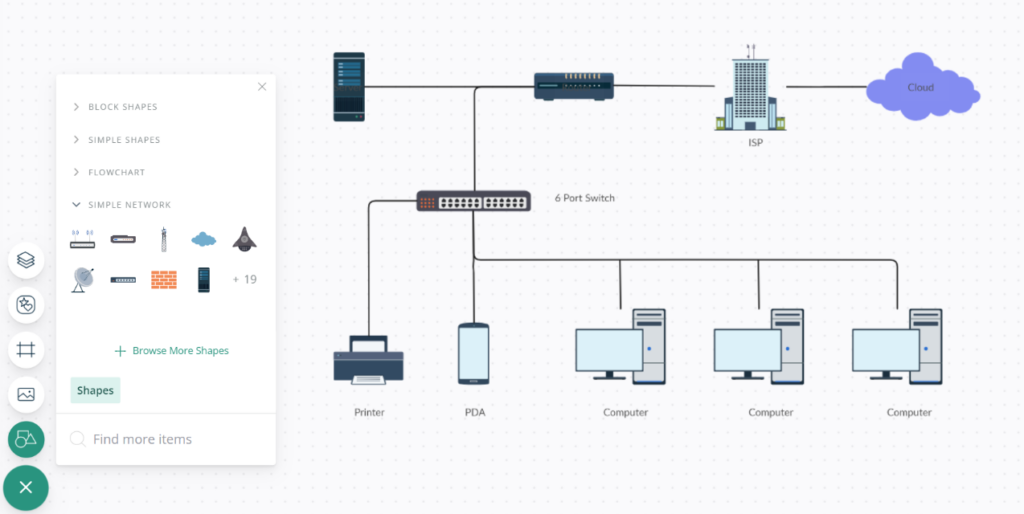 Network Diagram Software dashboard and symbols