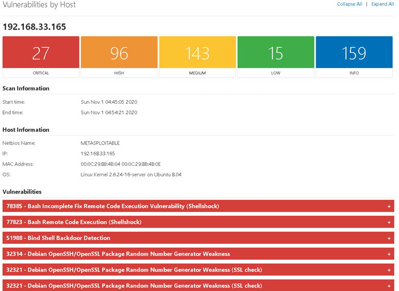 A sample of the vulnerability scan done in Nmap.