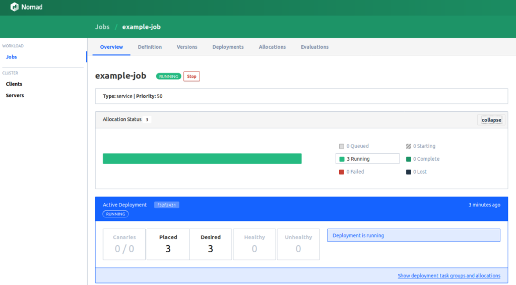 Active deployment report of Nomad by HashiCorp deployment software