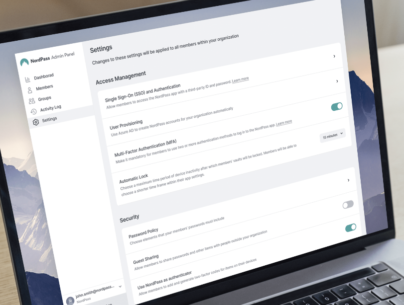 NordPass settings feature