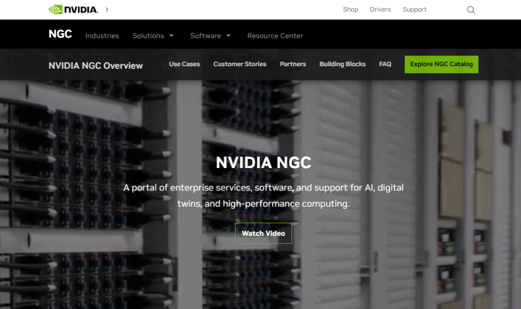 A screenshot of the NVIDIA GPU Cloud (NGC) website.