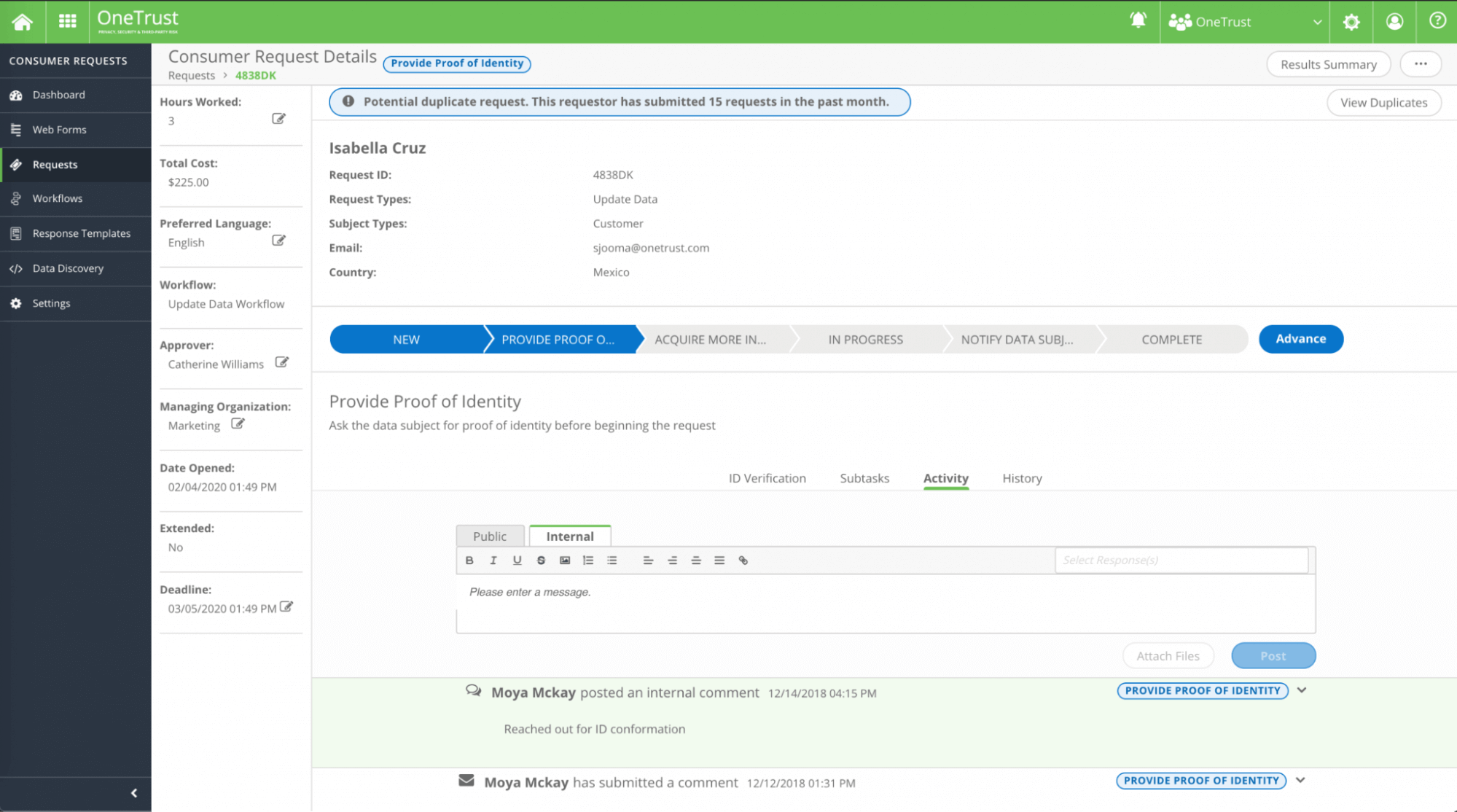 OneTrust Interface