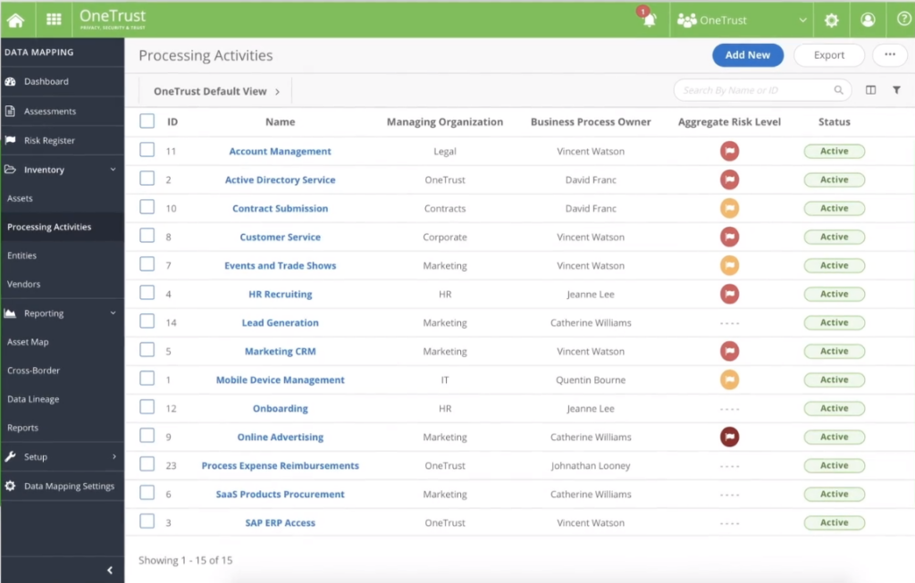 OneTrust data management