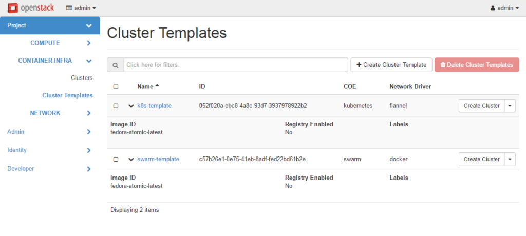 OpenStack Magnum Container Orchestration Software cluster template