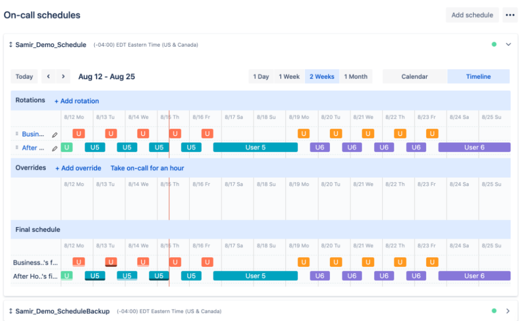 On-call schedules provided by Opsgenie incident reporting software