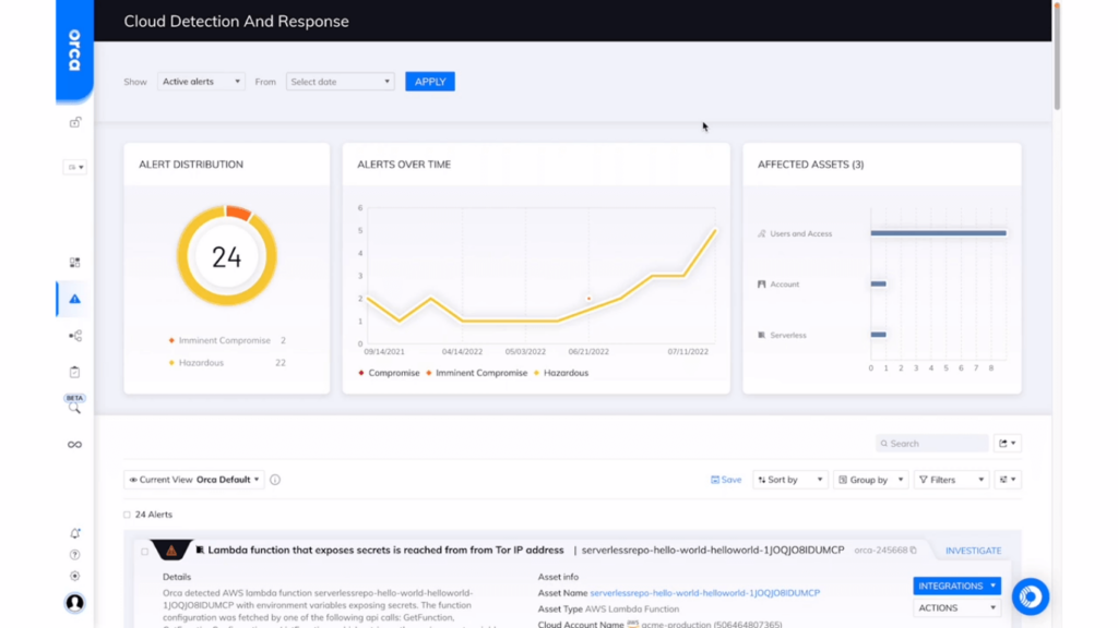 A photo for the dashboard of Orca Security
