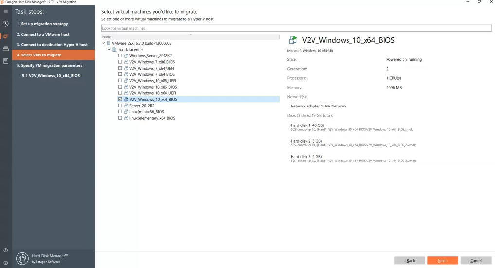 Paragon Hard Disk Manager Business task steps dashboard