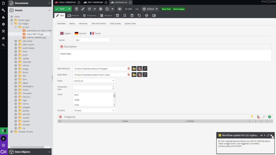 Pimcore Open Source Master Data Management Workflow Interface