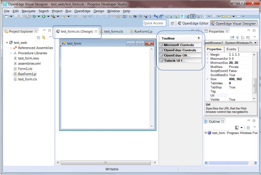 Progress OpenEdge's visual designer dashboard