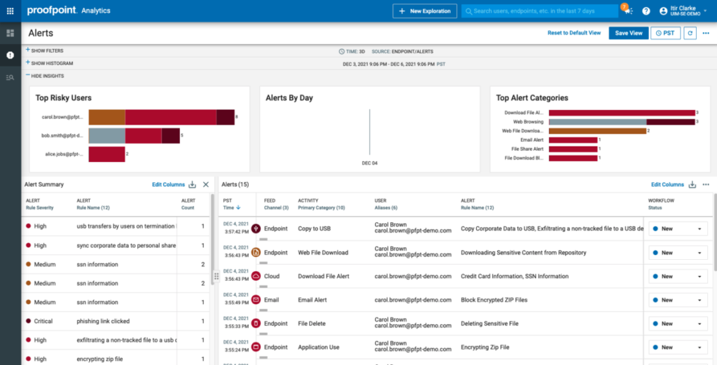 Proofpoint data loss prevention software interface