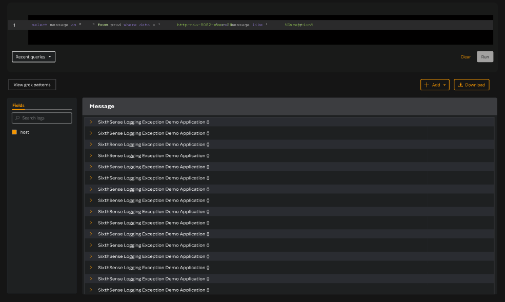 Messaging field screenshot from the Rakuten Sixthsense log monitoring software