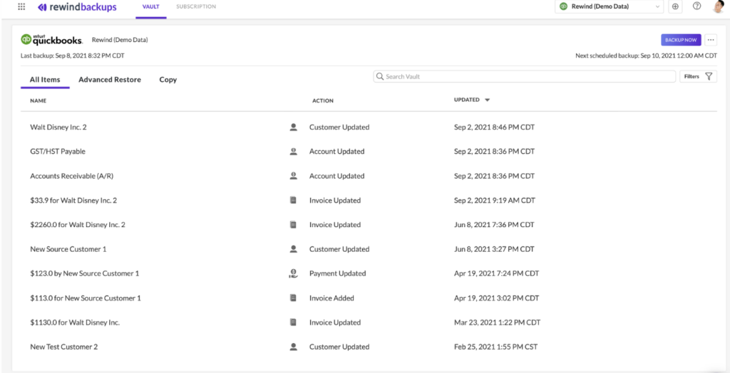Rewind backup SaaS Backup Software accessible Vault