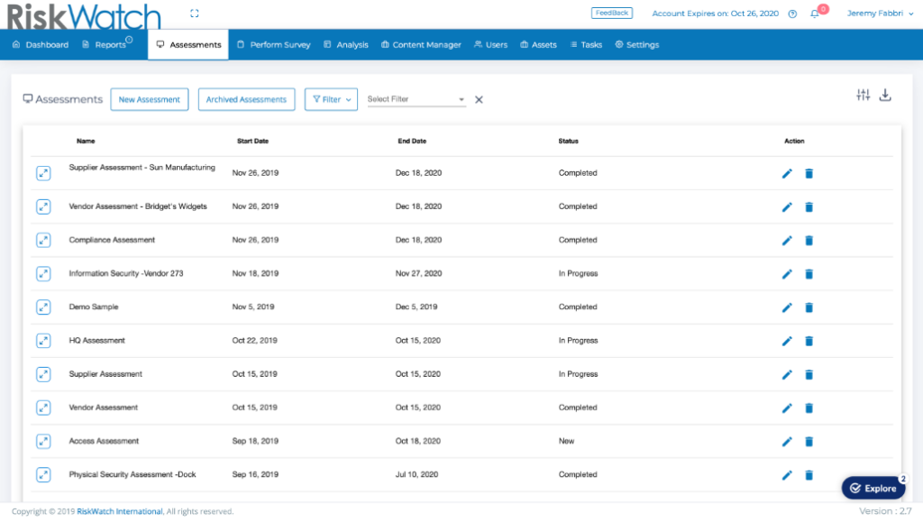 RiskWatch assessments overview
