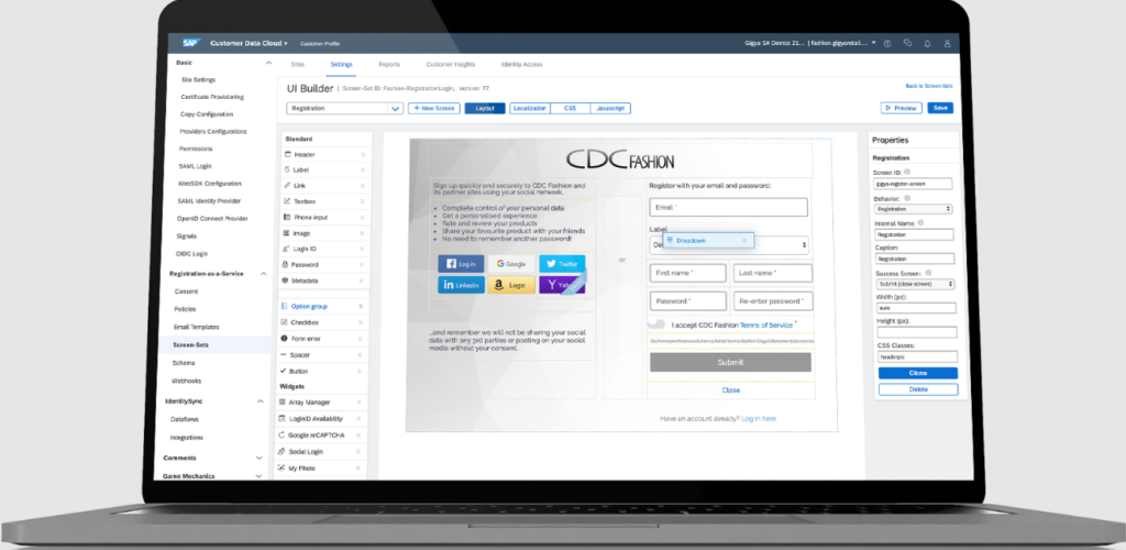 SAP Customer Service Identity and Access Management for B2C sample device dashboard