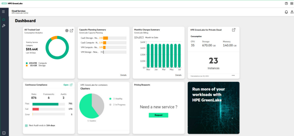HPE GreenLake cloud communication platform interface