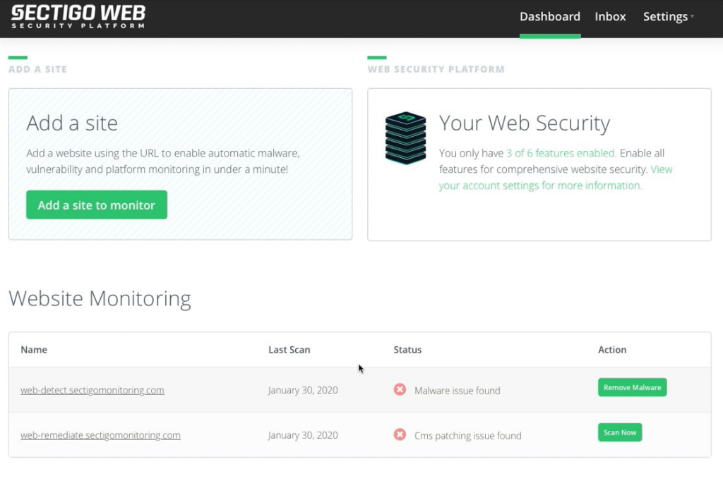 Sectigo IoT Security Platform dashboard