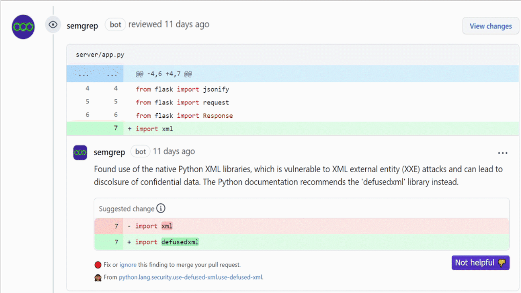 Semgrep static code analysis tool