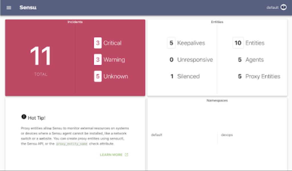 Sensu's dashboard