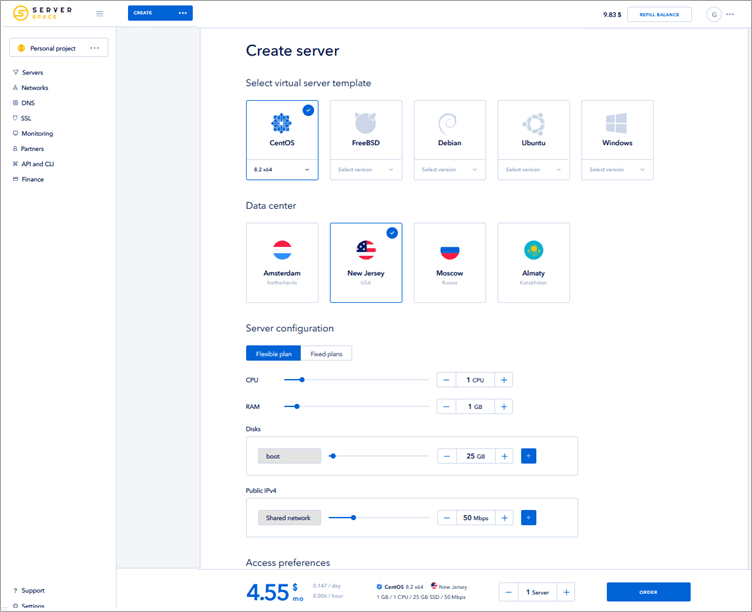 Create virtual servers with ServerSpace IaaS provider