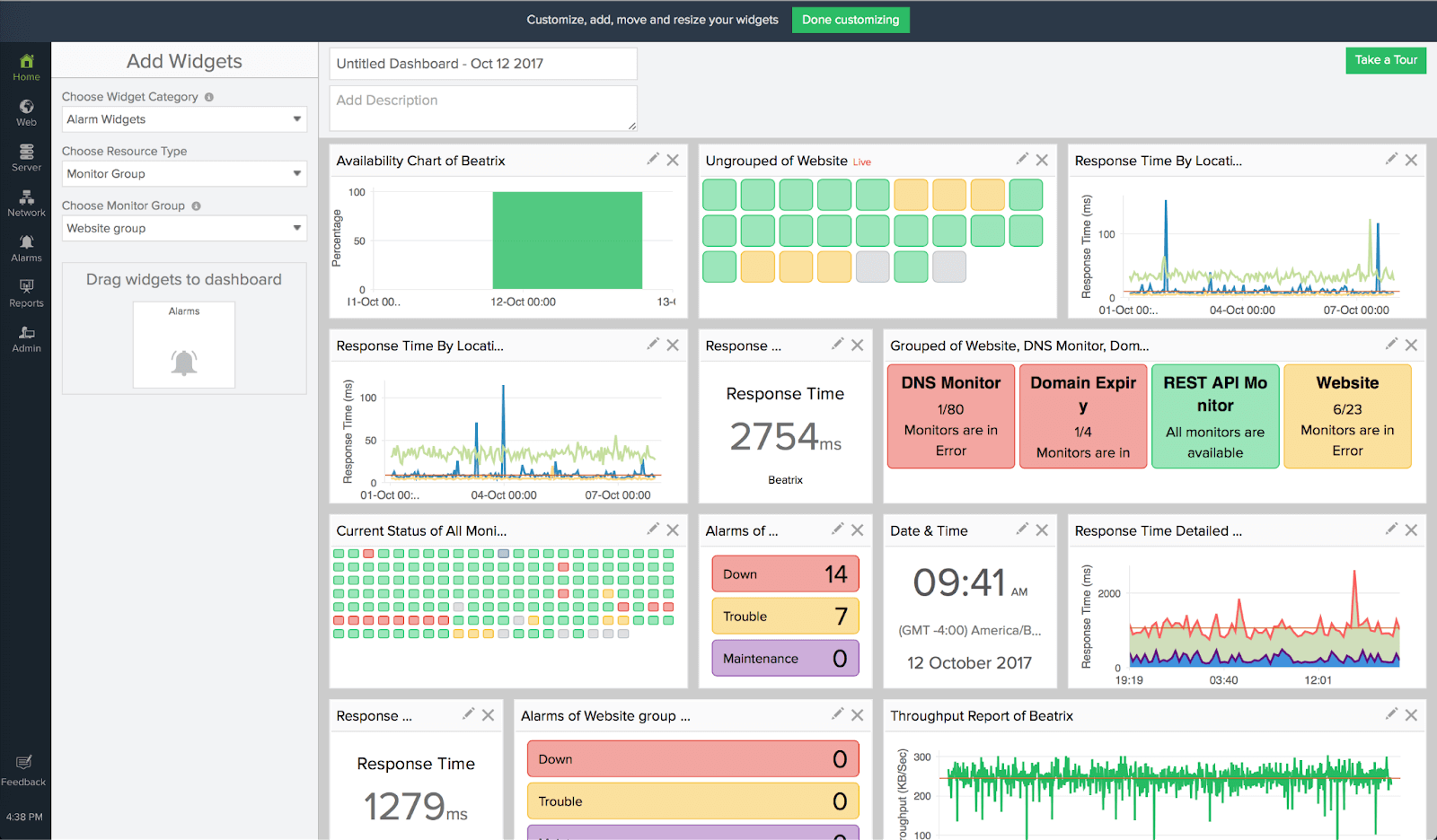 Customized dashboards in application monitoring software Site24x7