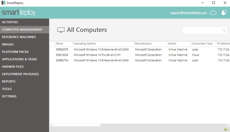 SmartDeploy computer management workspace