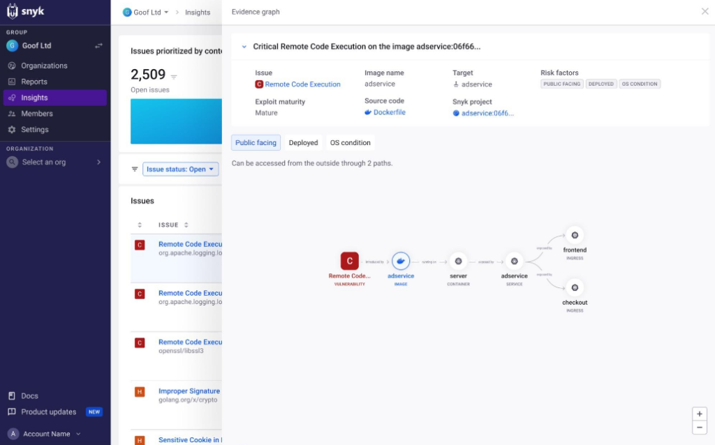 Snyk's insights dashboard