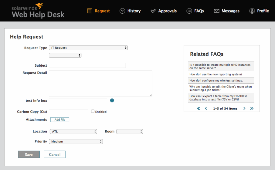 SolarWinds Service Desk web portal view