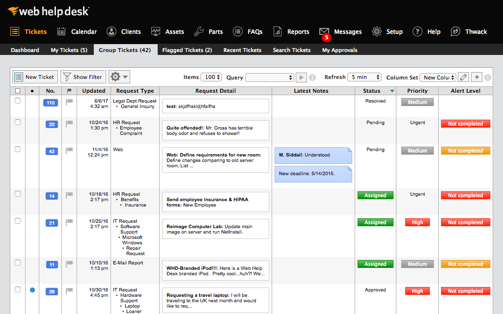 ITSM tool SolarWinds Web Help Desk's ticket system