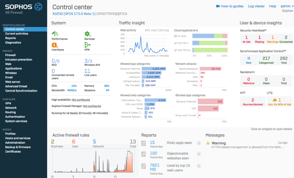 Sophos SOC Services control center