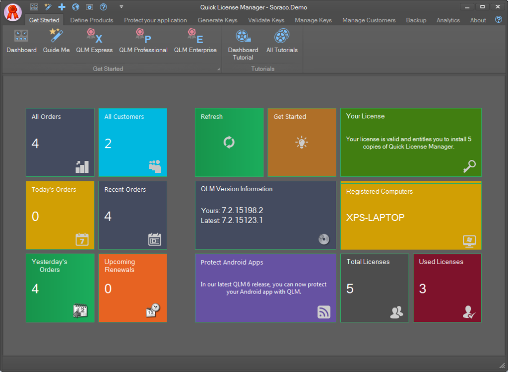 Soraco license management software interface