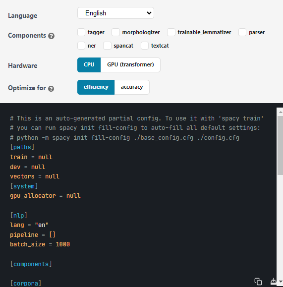 spaCy NLP software's reproducible training screenshot