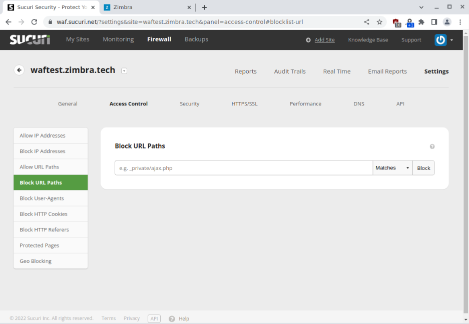 Sucuri WAF firewall settings screenshot