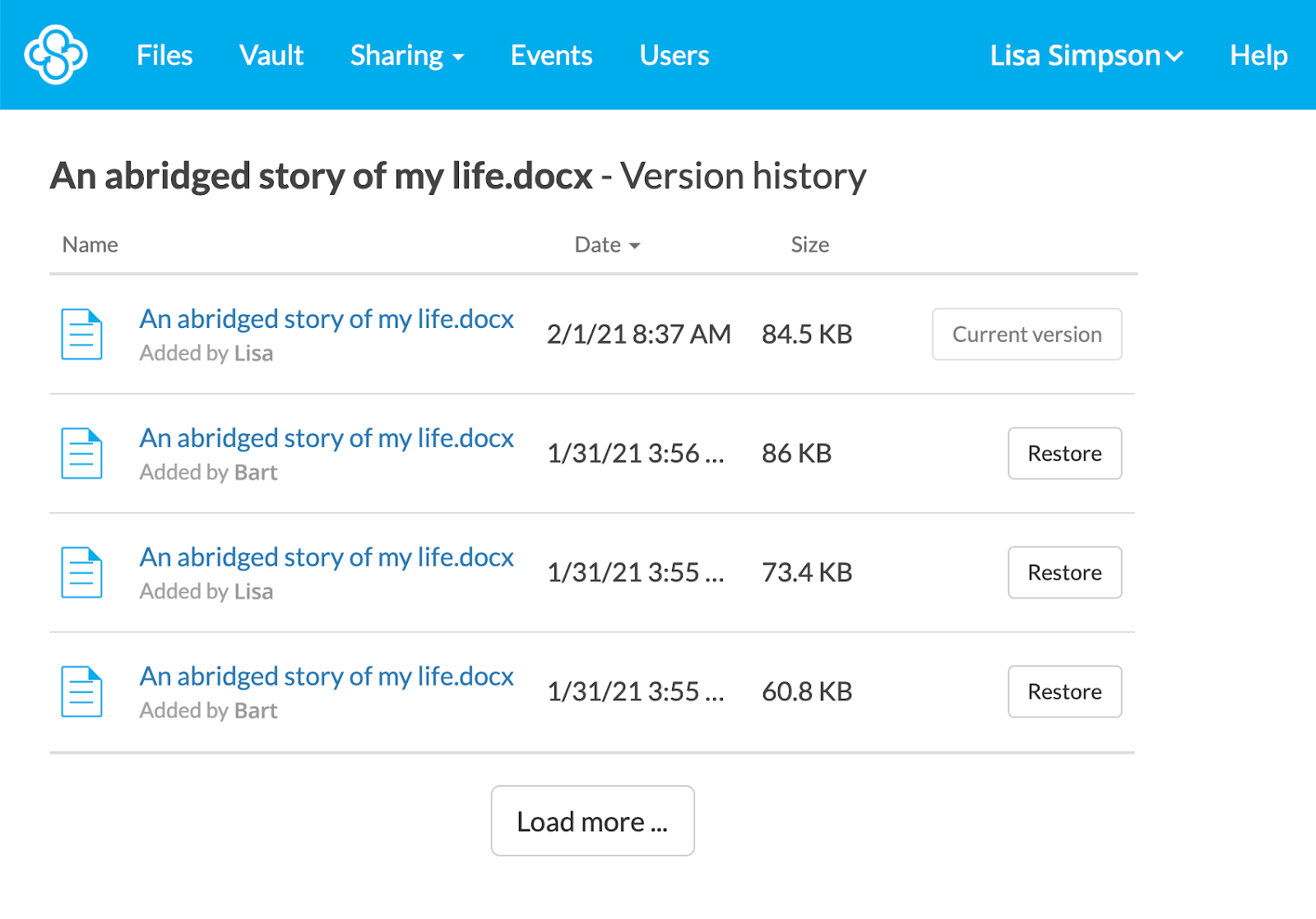 File versioning in Sync