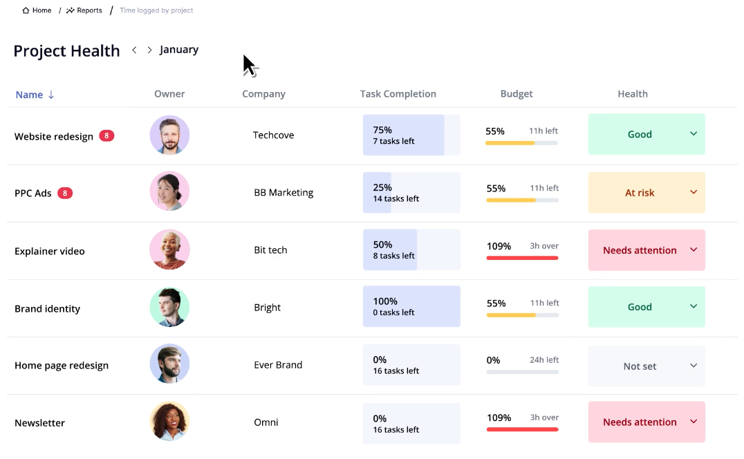 Teamwork collaborative project management dashboard