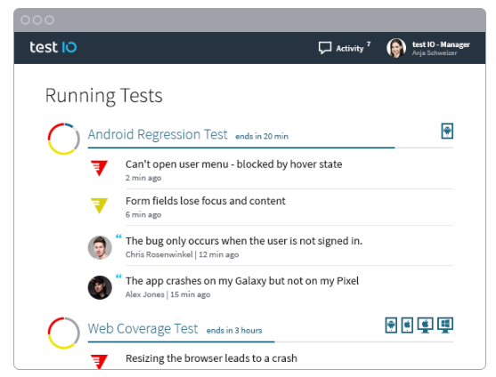Test IO's testing dashboard
