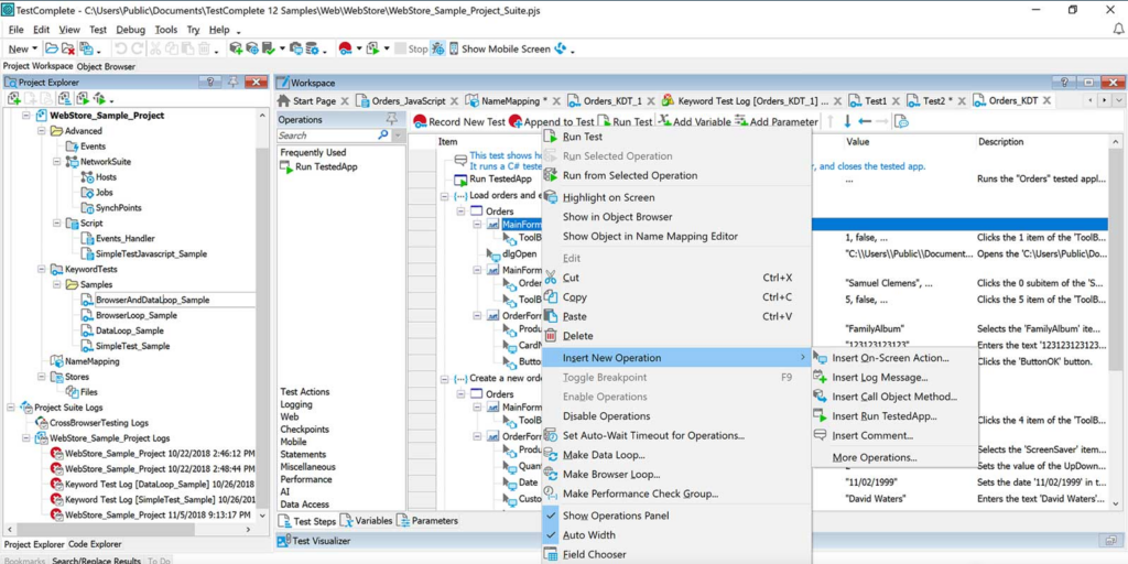 TestComplete test automation software workspace