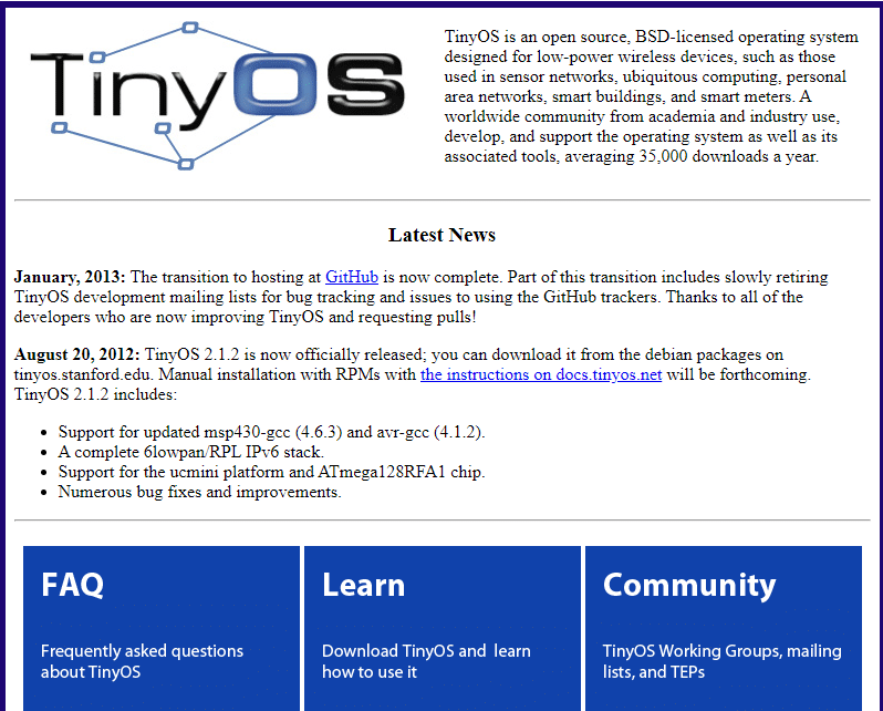 TinyOS IoT operating systems