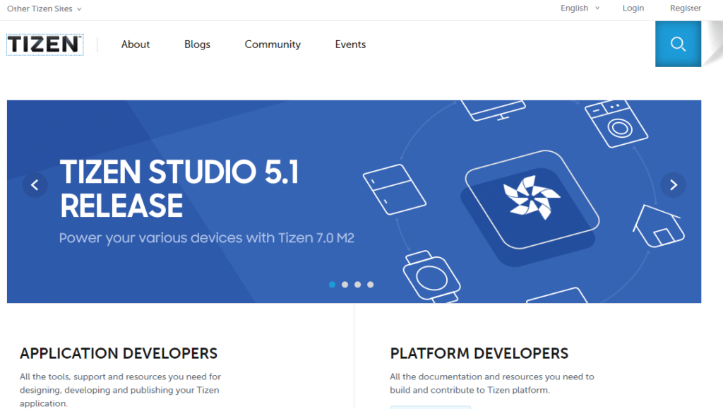 Tizen homepage screenshot