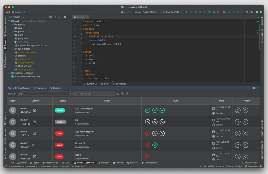 Travis CI dashboard