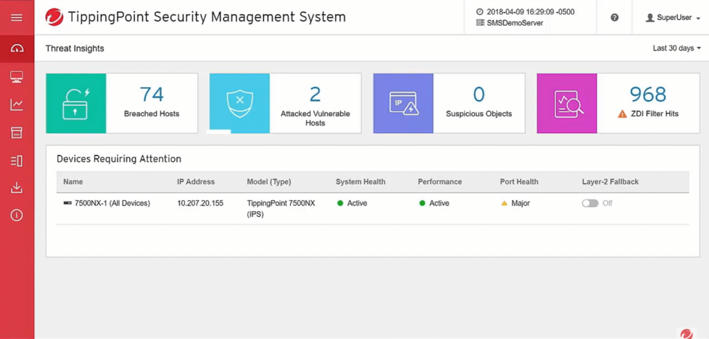 Security management feature of Trend Micro TippingPoint intrusion detection and prevention systems