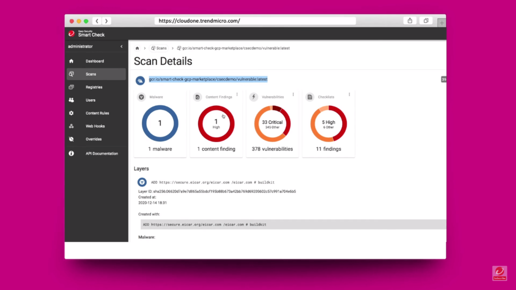 A photo focused on the scan details feature of the tool Trend Micro Hybrid Cloud Security.