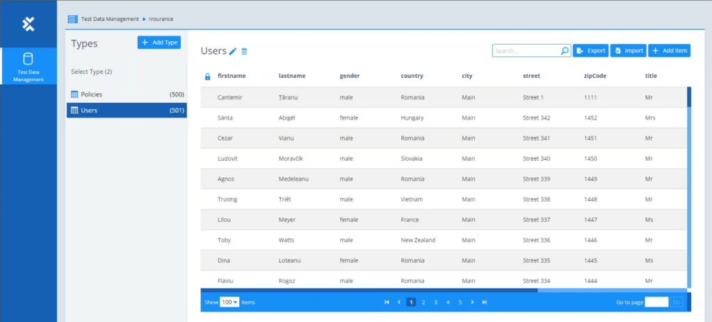 Tricentis test data management dashboard