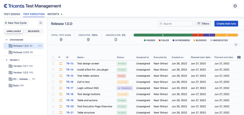 Tricentis test execution screenshot