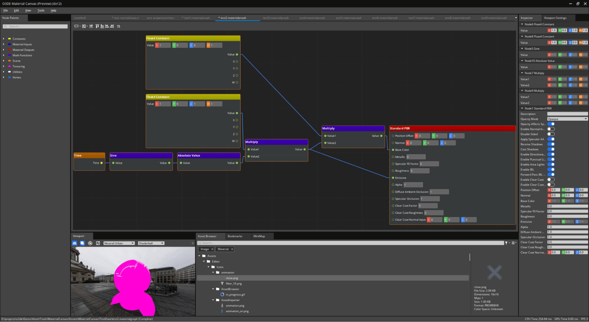 Material canvas editor in game development software O3DE