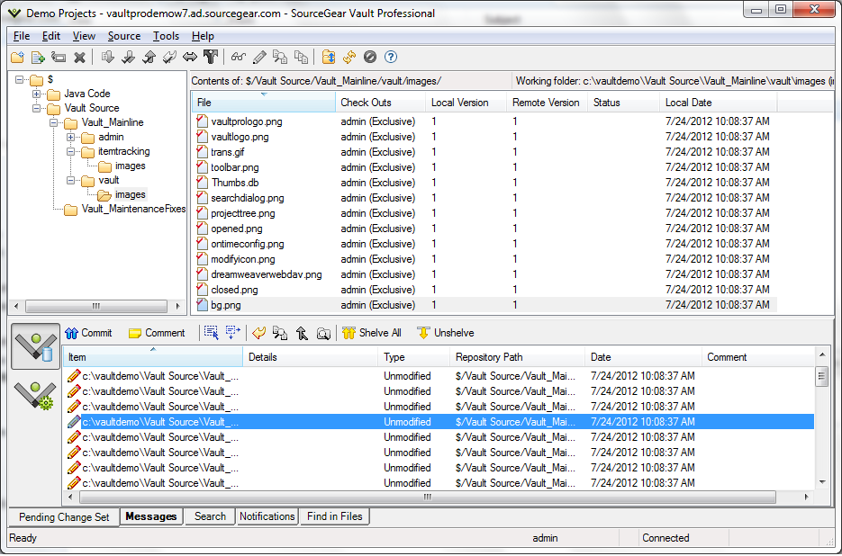 Demo projects in Vault version control systems