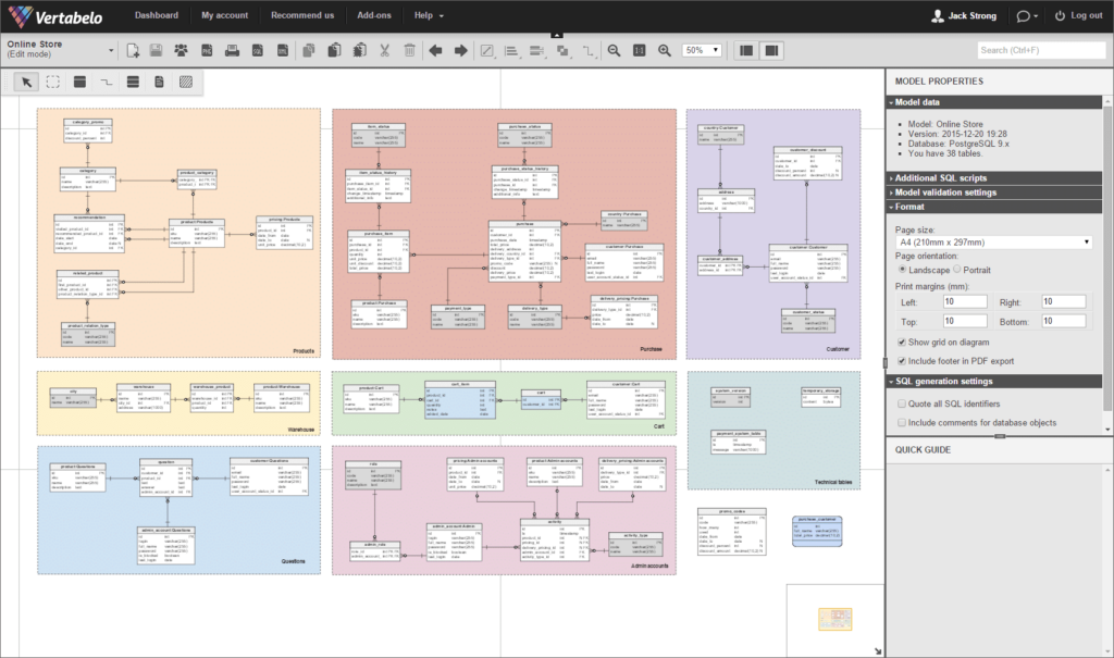 A photo of the collaborative database page of the tool Vertabelo.