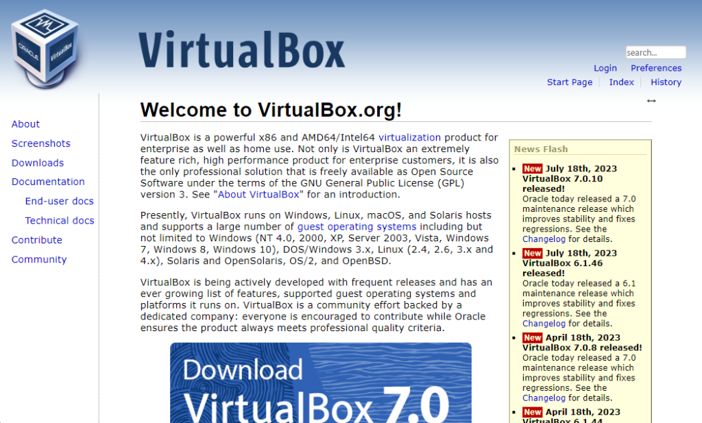 VirtualBox website