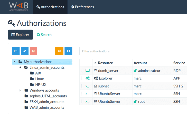 Wallix account manager authorization management dashboard