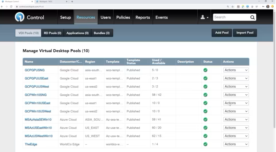 Workspot storage virtualization interface
