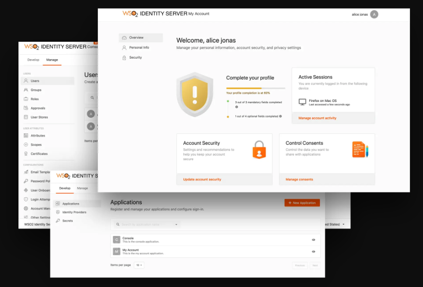 WSO2 Identity Server tool dashboard sample